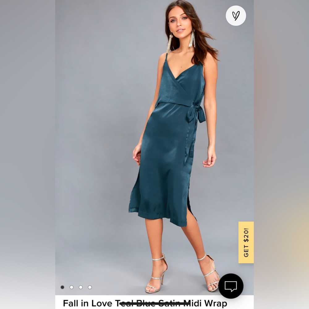 Fall in Love Teal Blue Satin Midi Wrap Dress BNWT